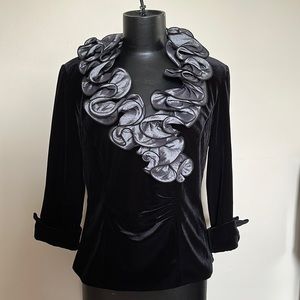 Brand new Velvet  Evening - Formal Top with silk ruffled collar - elegant